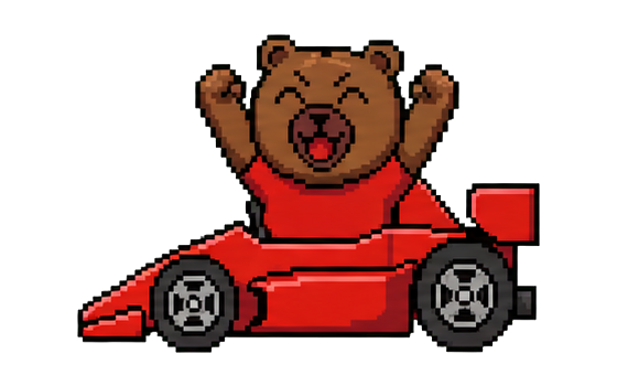 BOBO celebrating in his race car